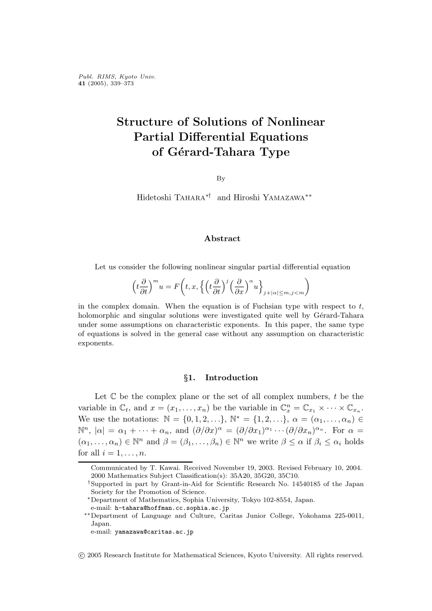 Pdf Structure Of Solutions Of Nonlinear Partial Differential Equations Of Gerard Tahara Type