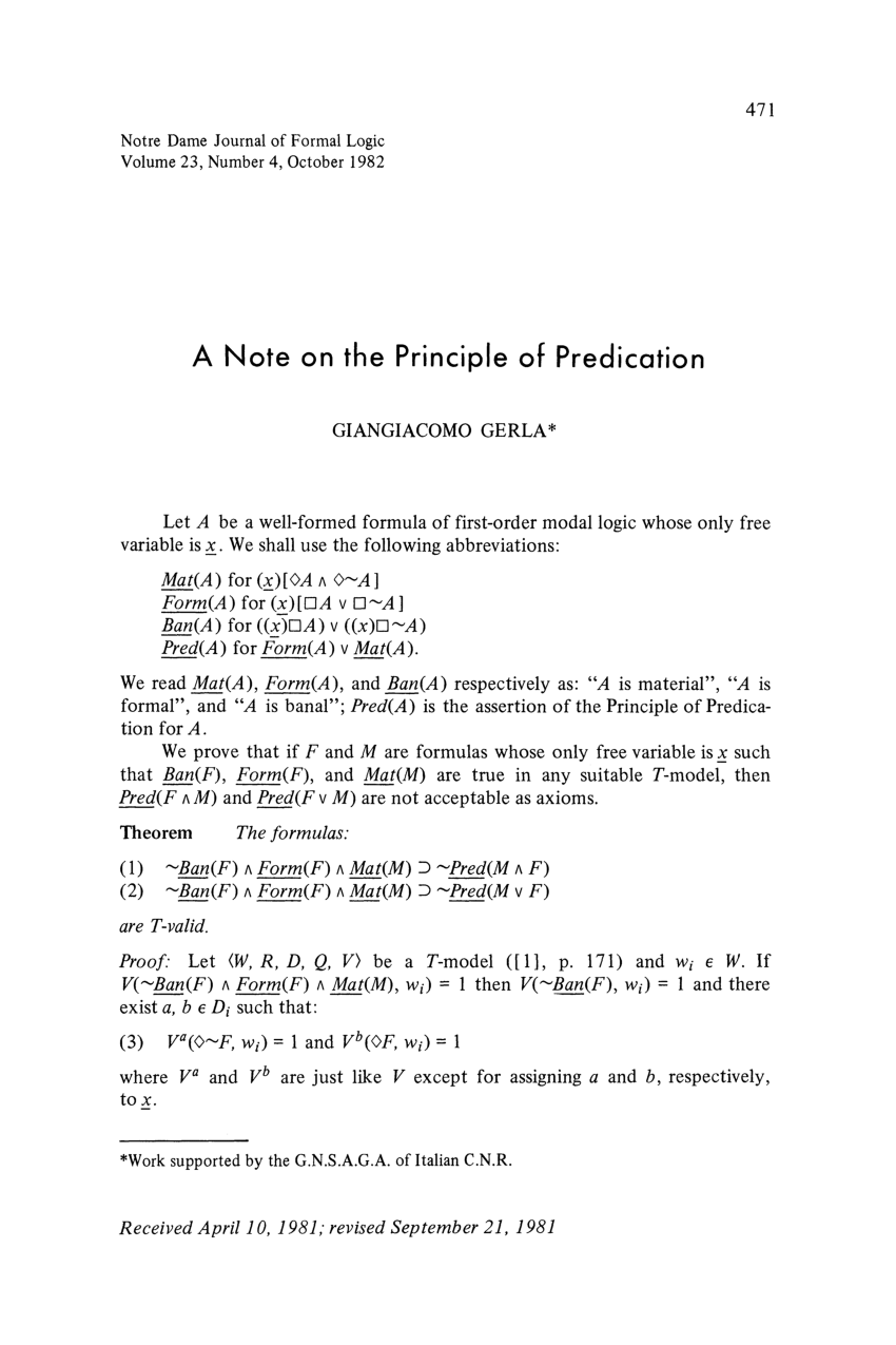Pdf A Note On The Principle Of Predication