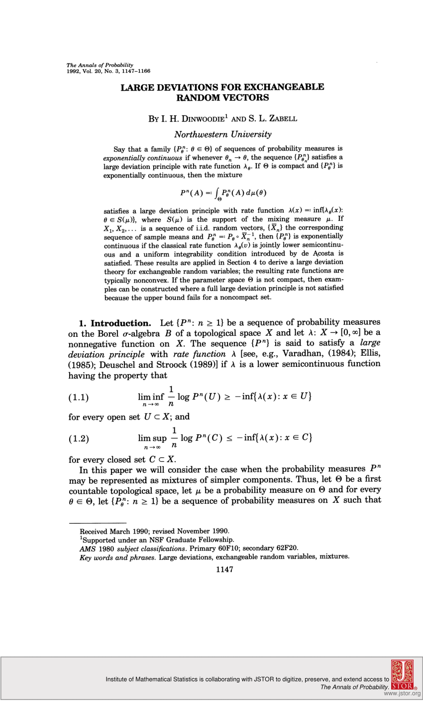 Pdf Large Deviations For Exchangeable Random Vectors