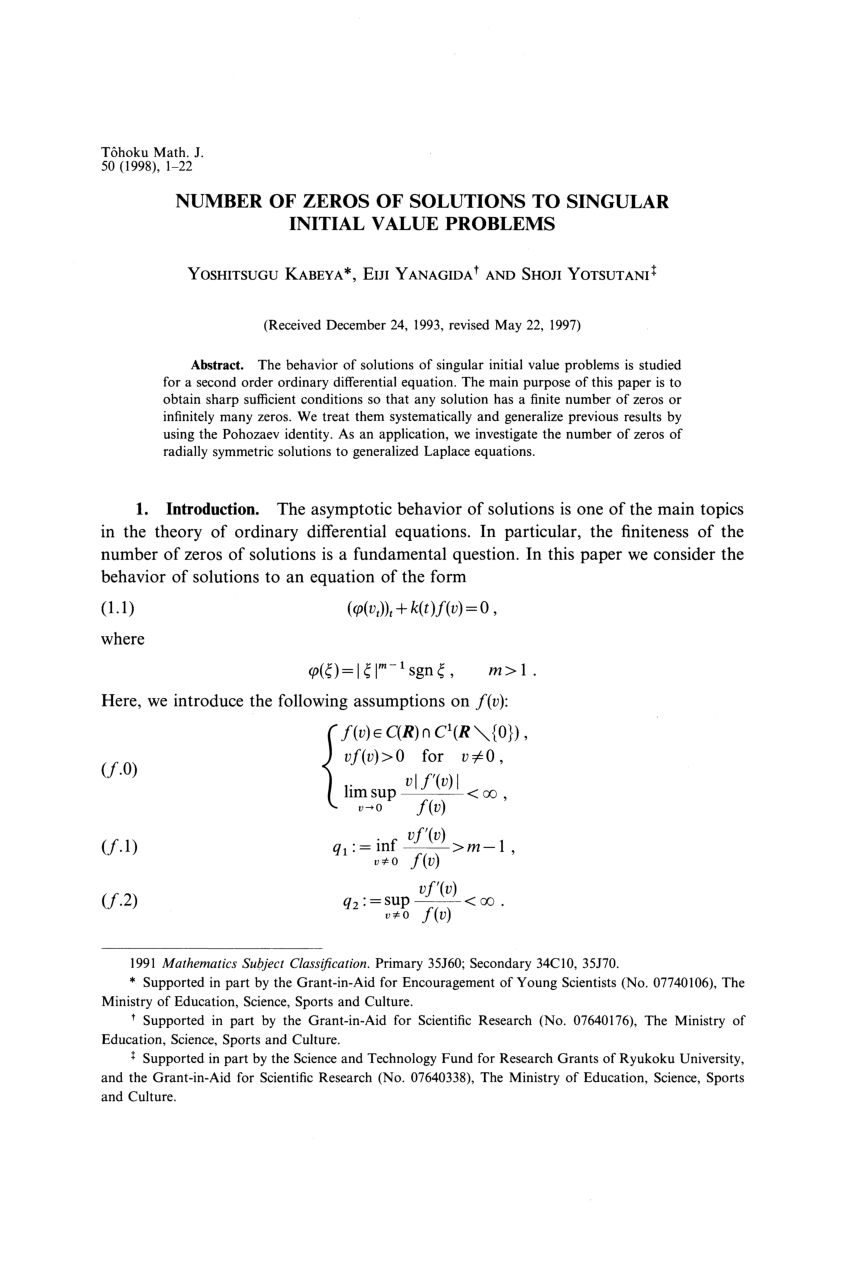 Pdf Number Of Zeros Of Solutions To Singular Initial Value Problems