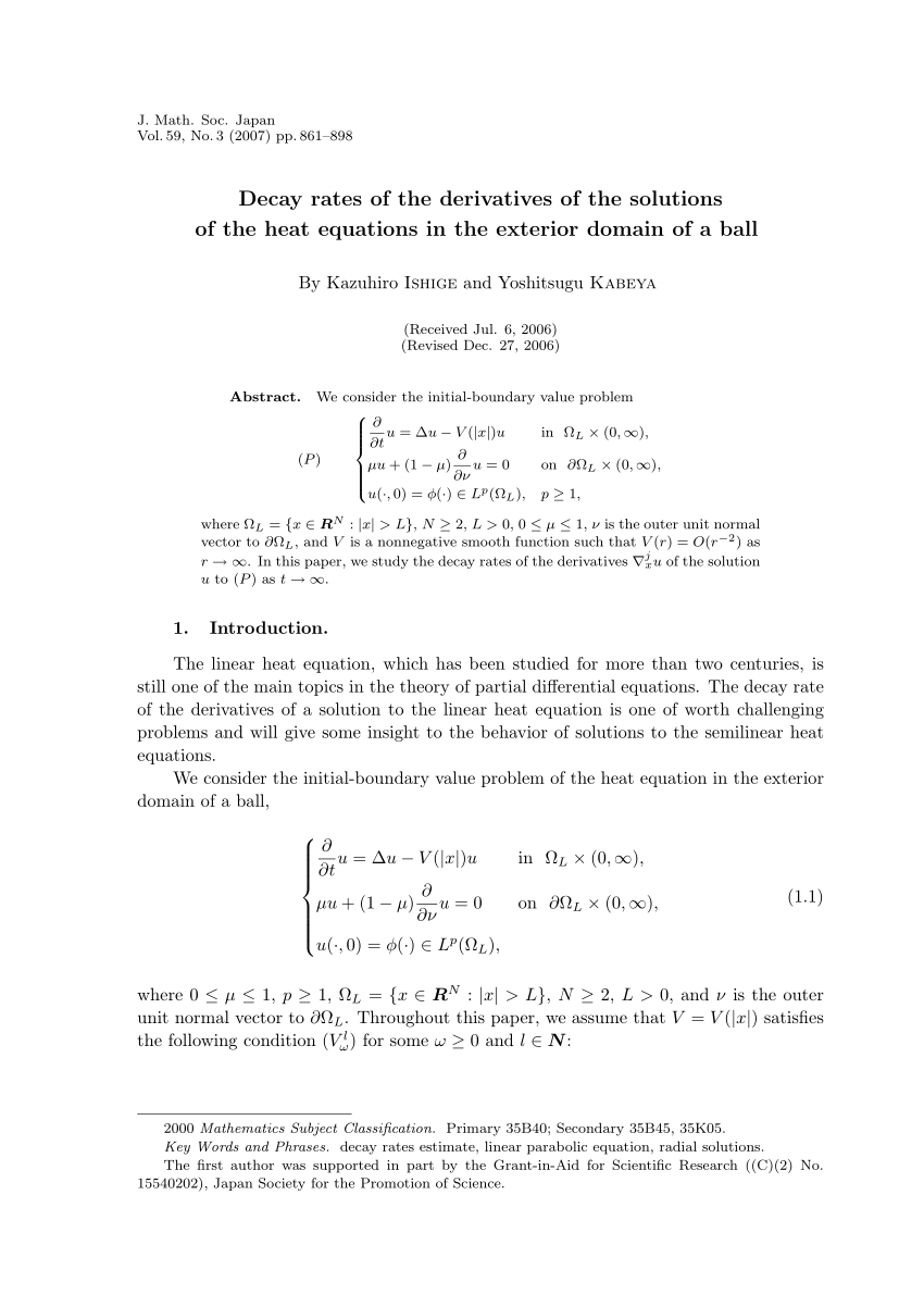 Pdf Decay Rates Of The Derivatives Of The Solutions Of The Heat Equations In The Exterior Domain Of A Ball
