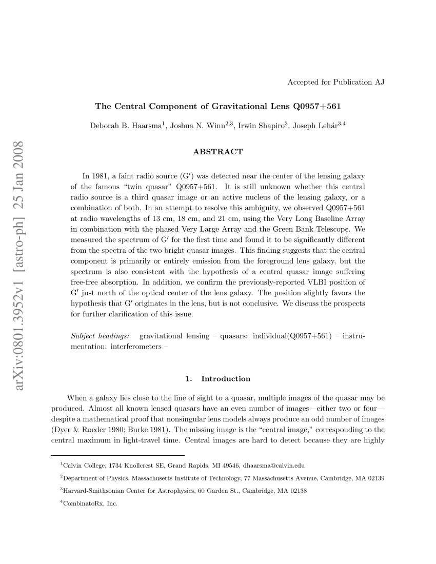 Pdf The Central Component Of Gravitational Lens Q0957 561