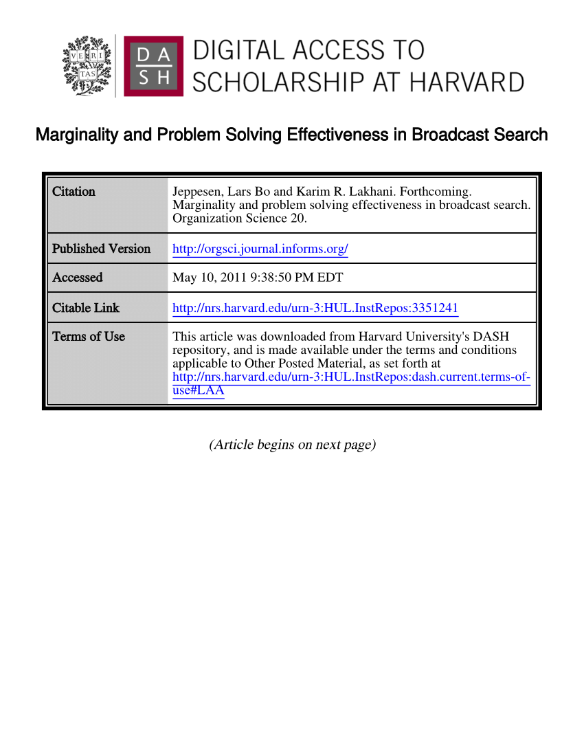 Pdf Marginality And Problem Solving Effectiveness In Broadcast Search