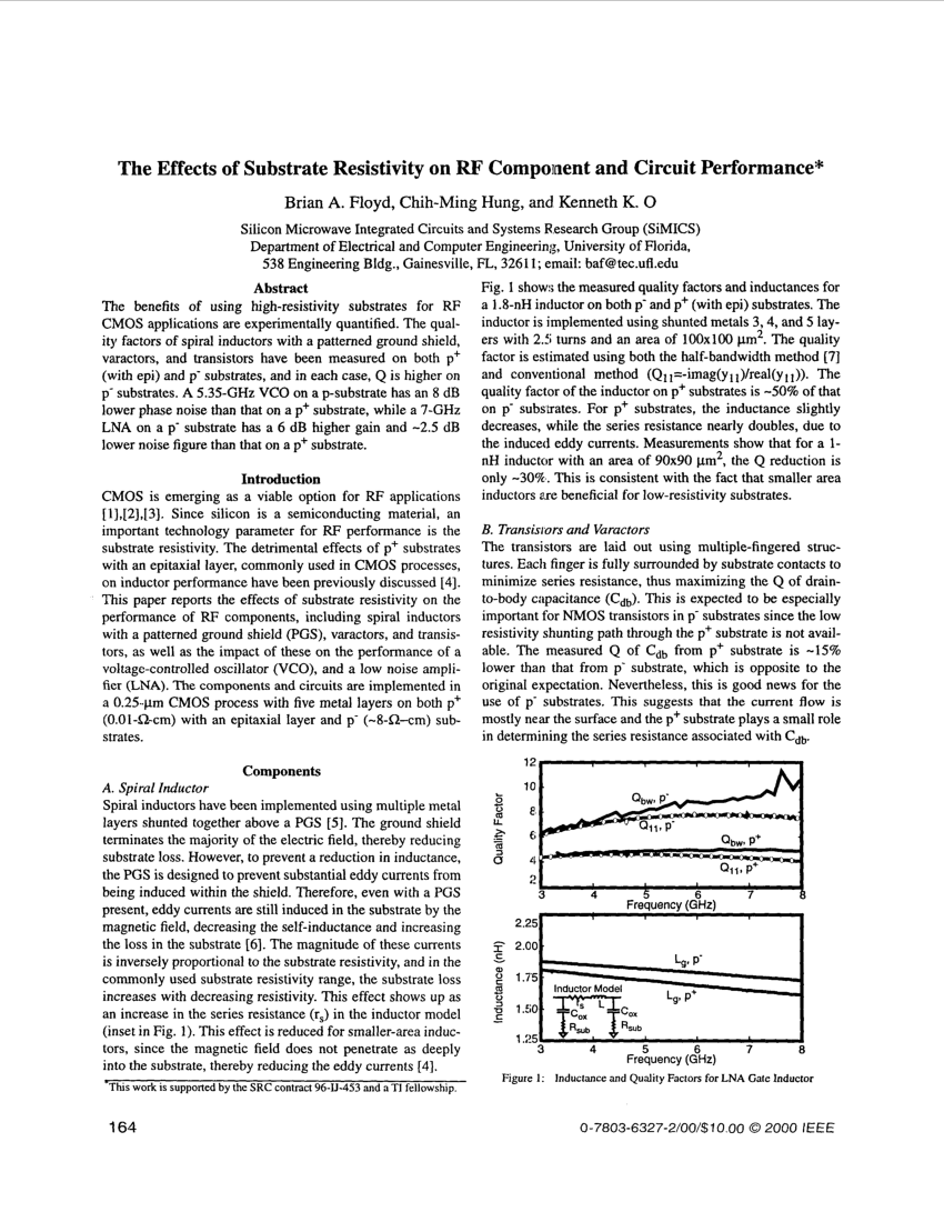 Pdf The Effects Of Substrate Resistivity On Rf Component And Circuit Performance