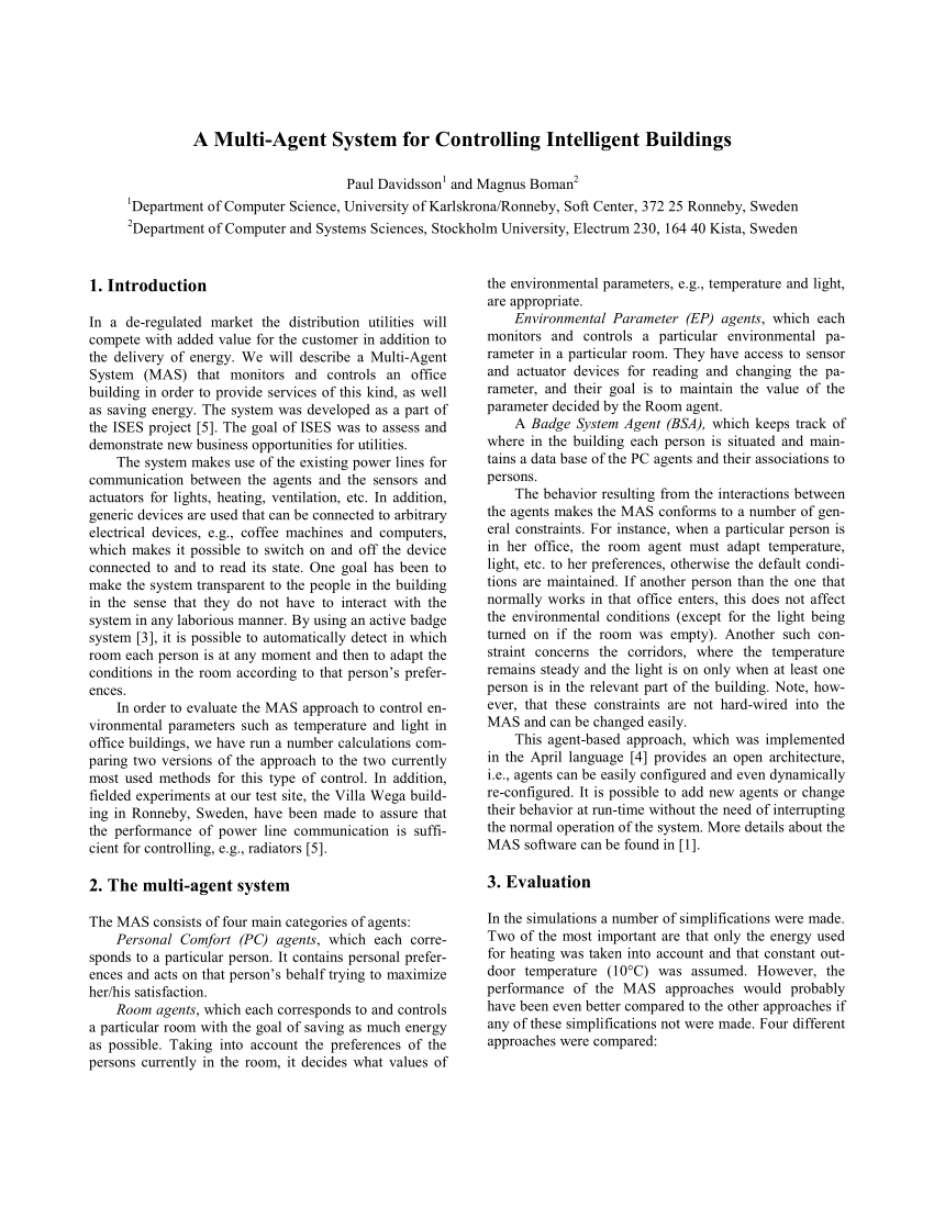 PDF) A multi-agent system for controlling intelligent buildings