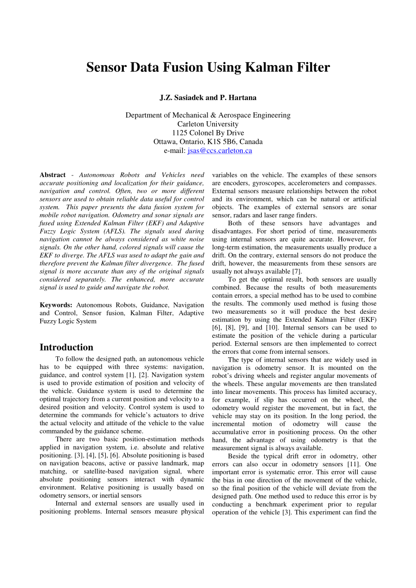 Pdf Sensor Data Fusion Using Kalman Filter