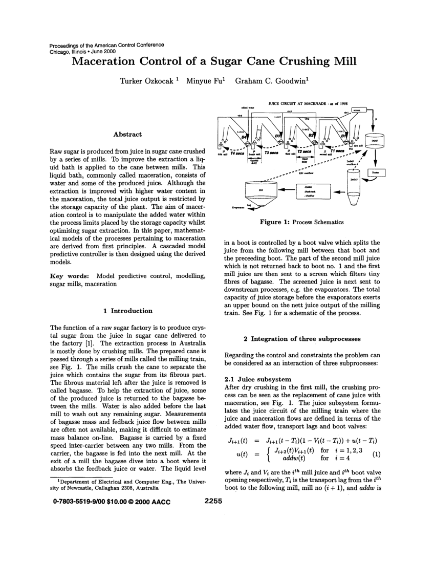 (PDF) Maceration control of a sugar cane crushing mill