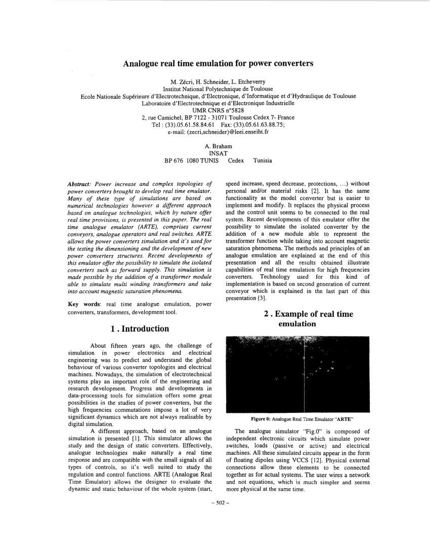 Pdf Analogue Real Time Emulation For Power Converters