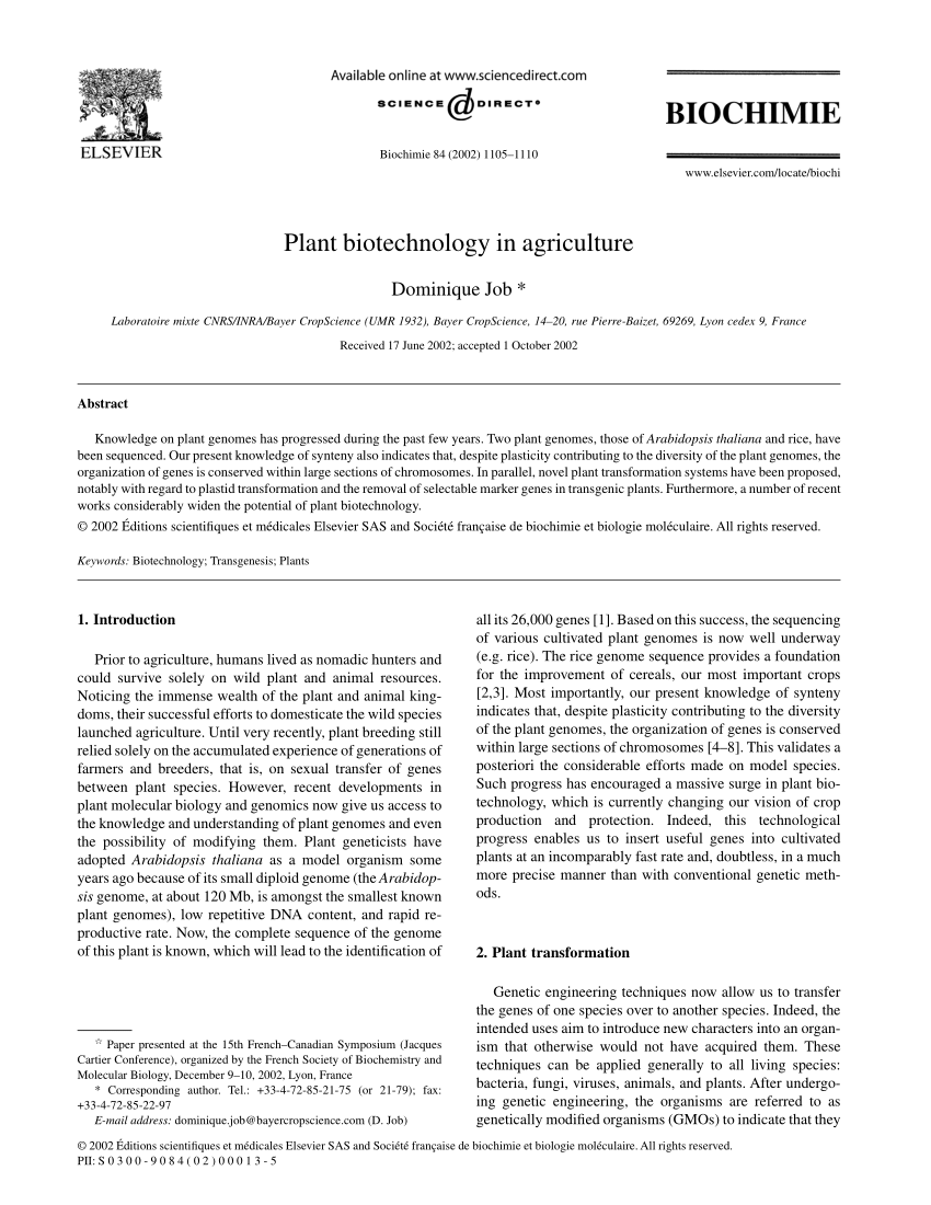 biotechnology in agriculture research paper