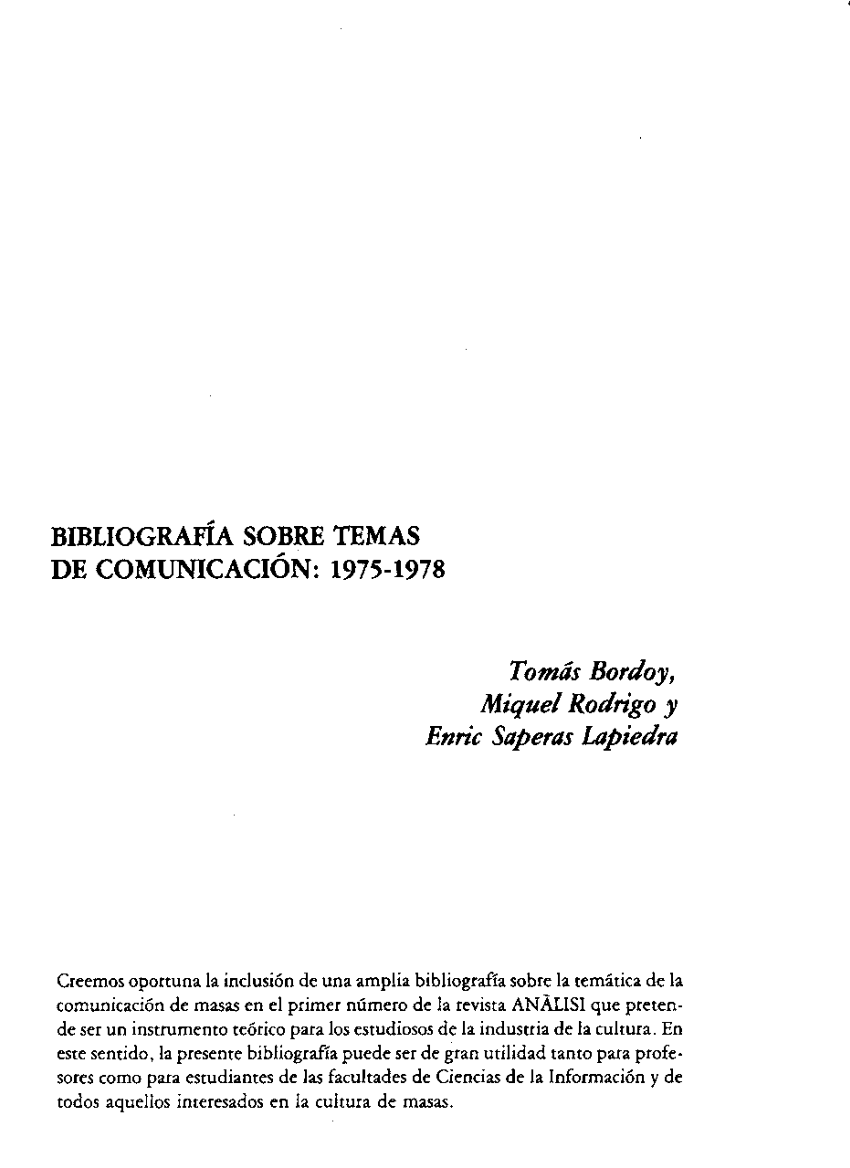 (PDF) Bibliografia española sobre temas de comunicación: 1975-1978