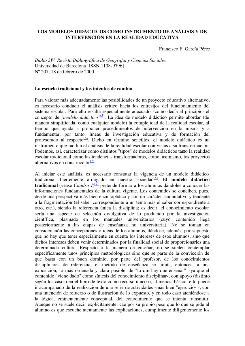 PDF) Los modelos didácticos como instrumento de análisis y de intervención  en la realidad educativa