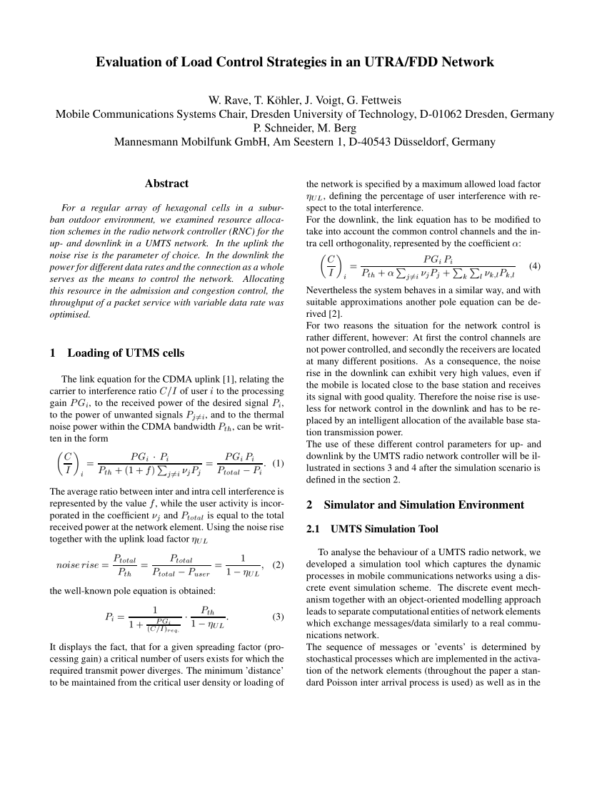 Pdf Evaluation Of Load Control Strategies In An Utra Fdd