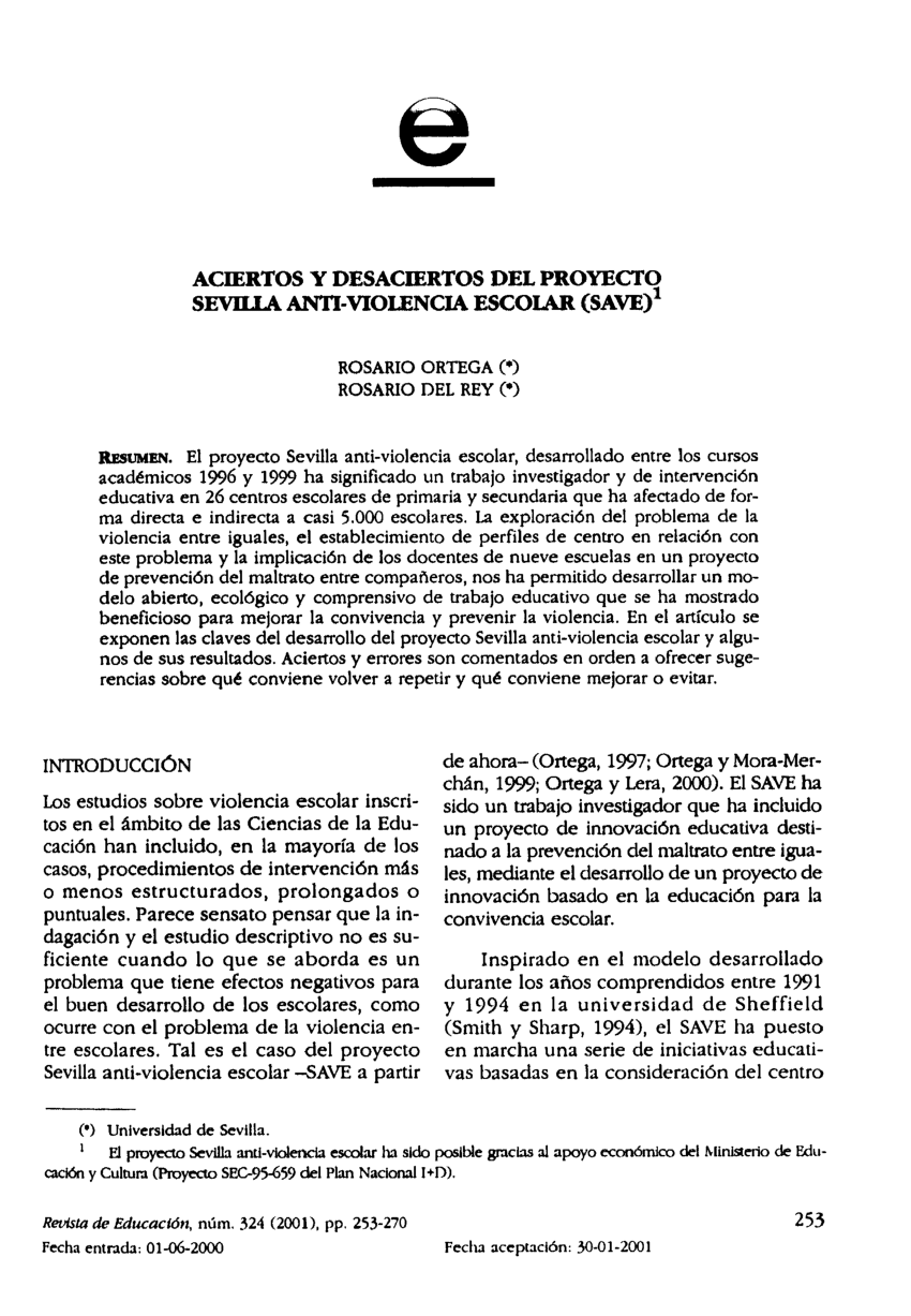 PDF) Aciertos y desaciertos del proyecto Sevilla anti-violencia escolar  (SAVE)