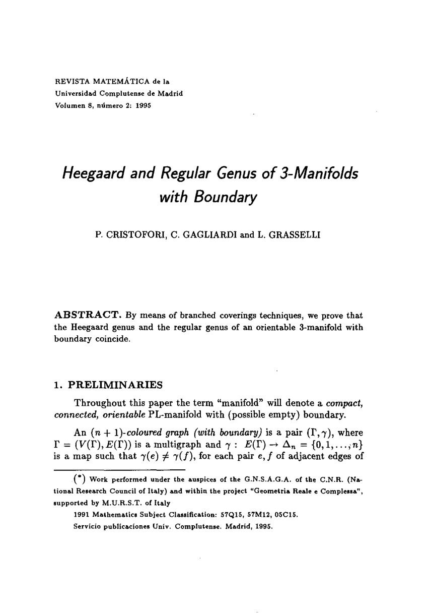 Pdf Heegaard And Regular Genus Of 3 Manifolds With Boundary