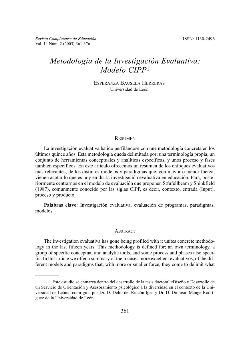 PDF) Metodología de la Investigación Evaluativa: Modelo CIPP1