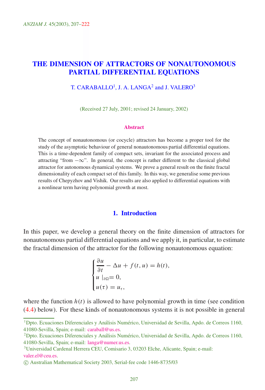 Pdf The Dimension Of Attractors Of Nonautonomous Partial Differential Equations