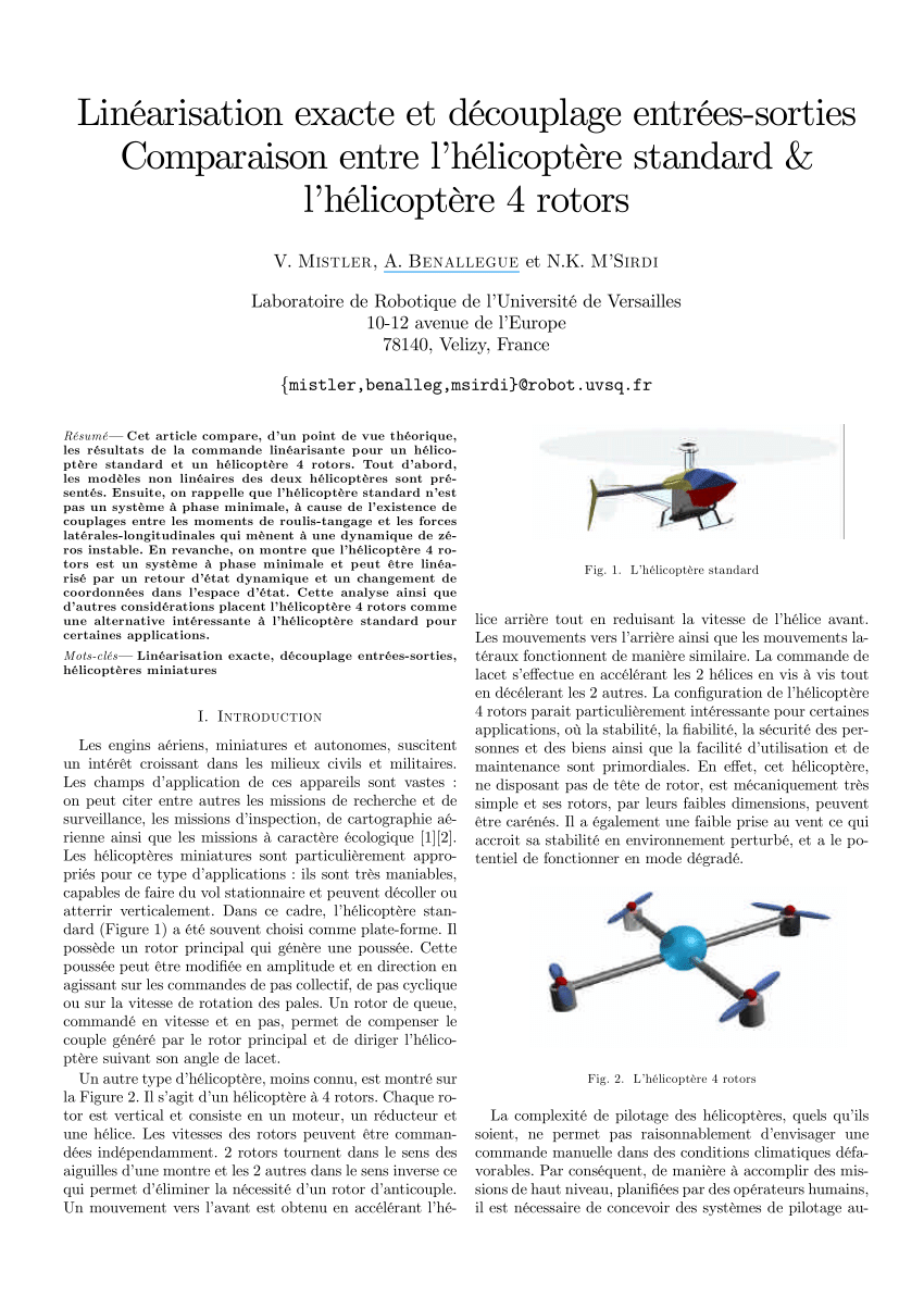 Pdf Exact Linearization And Noninteracting Control Of A 4 Rotors Helicopter Via Dynamic Feedback