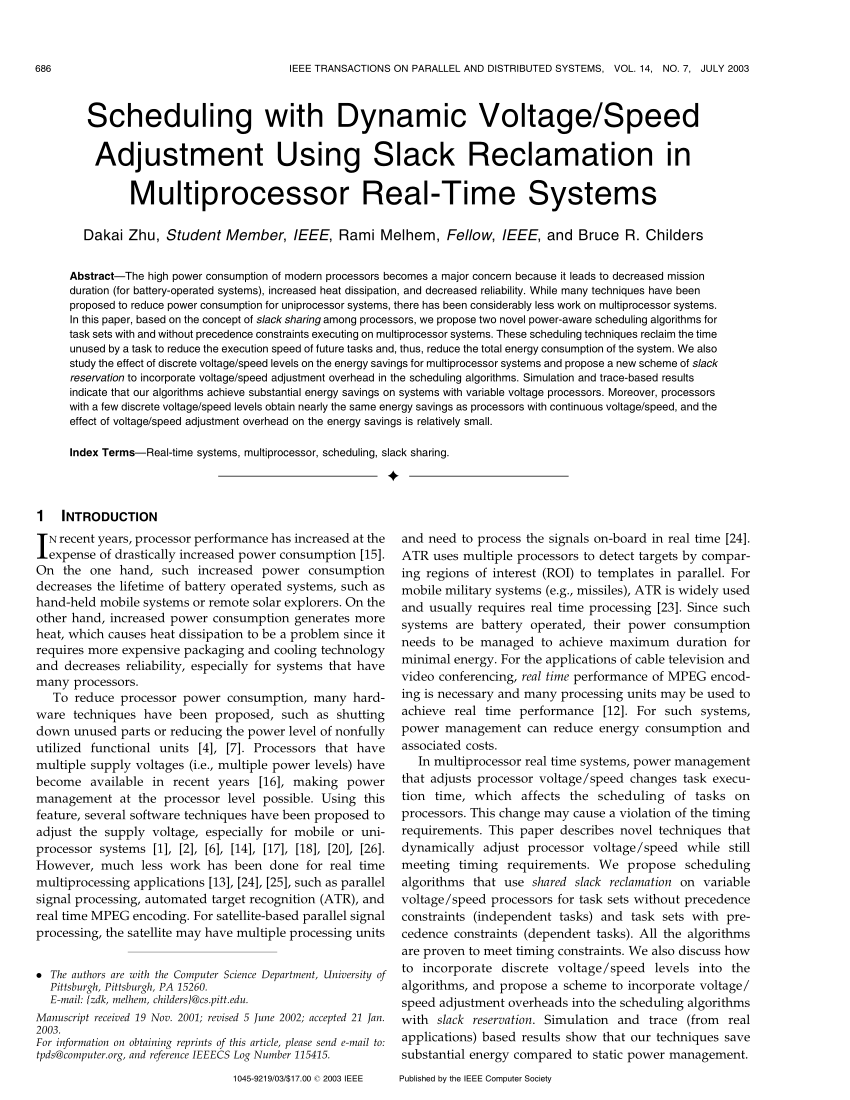 Pdf Scheduling With Dynamic Voltage Speed Adjustment Using Slack Reclamation In Multi Processor Real Time Systems
