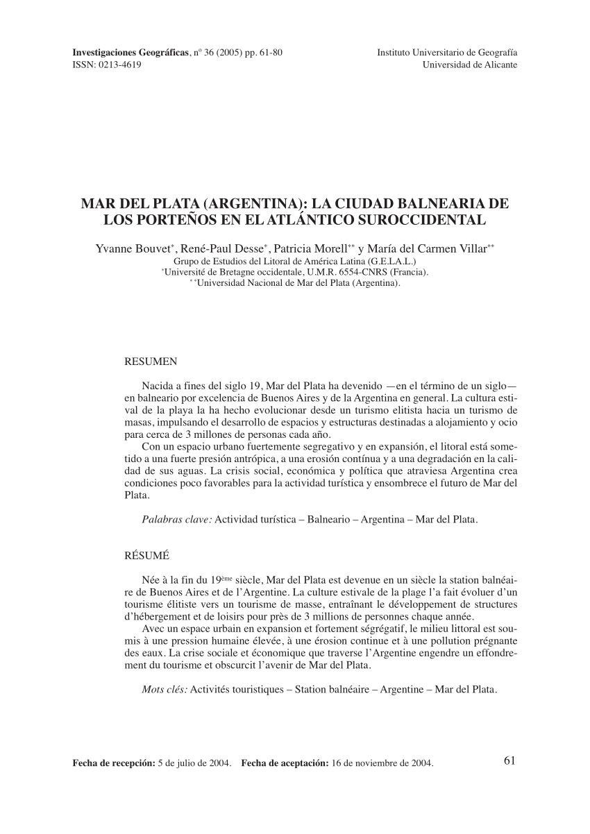 Pdf Mar Del Plata Argentina La Ciudad Balnearia De Los Portenos En El Atlantico Suroccidental