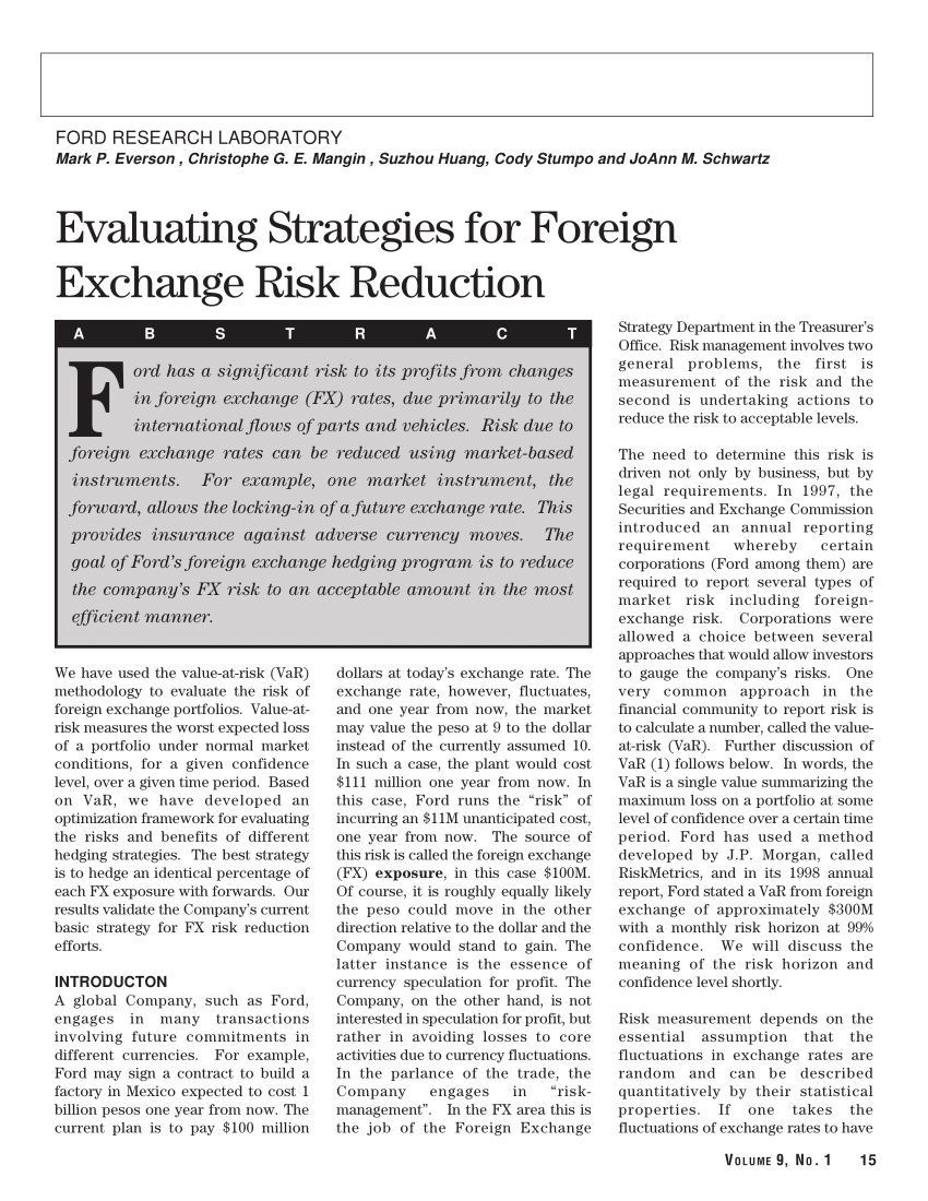 Pdf Evaluating Strategies For Foreign Exchange Risk Reduction