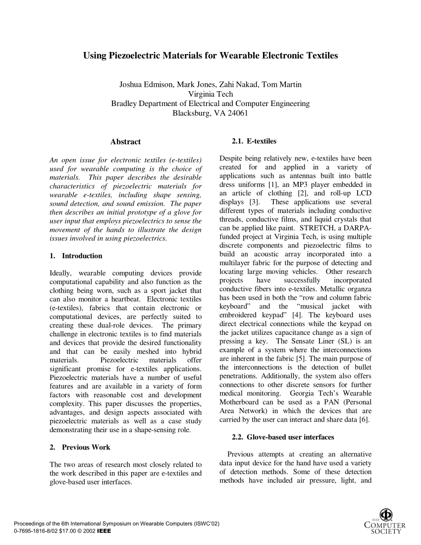 PDF) Using piezoelectric materials for wearable electronic textiles