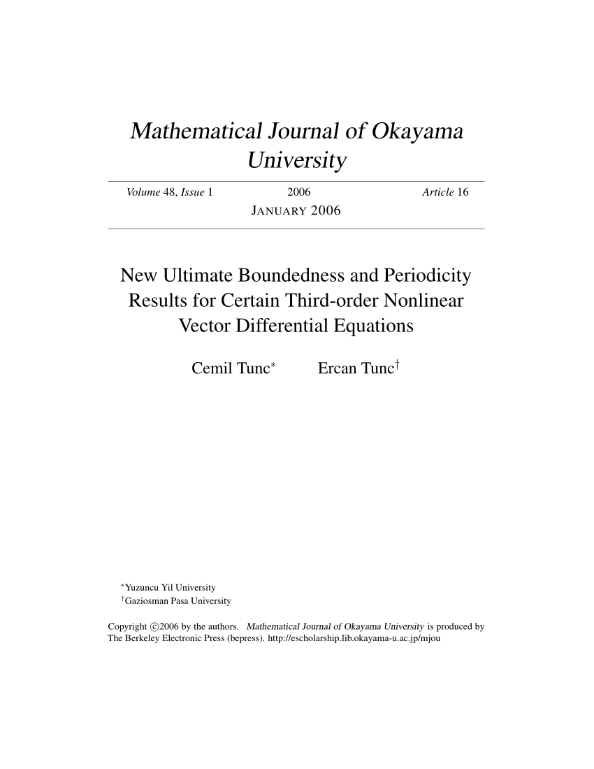 Pdf New Ultimate Boundedness And Periodicity Results For Certain Third Order Nonlinear Vector Differential Equations