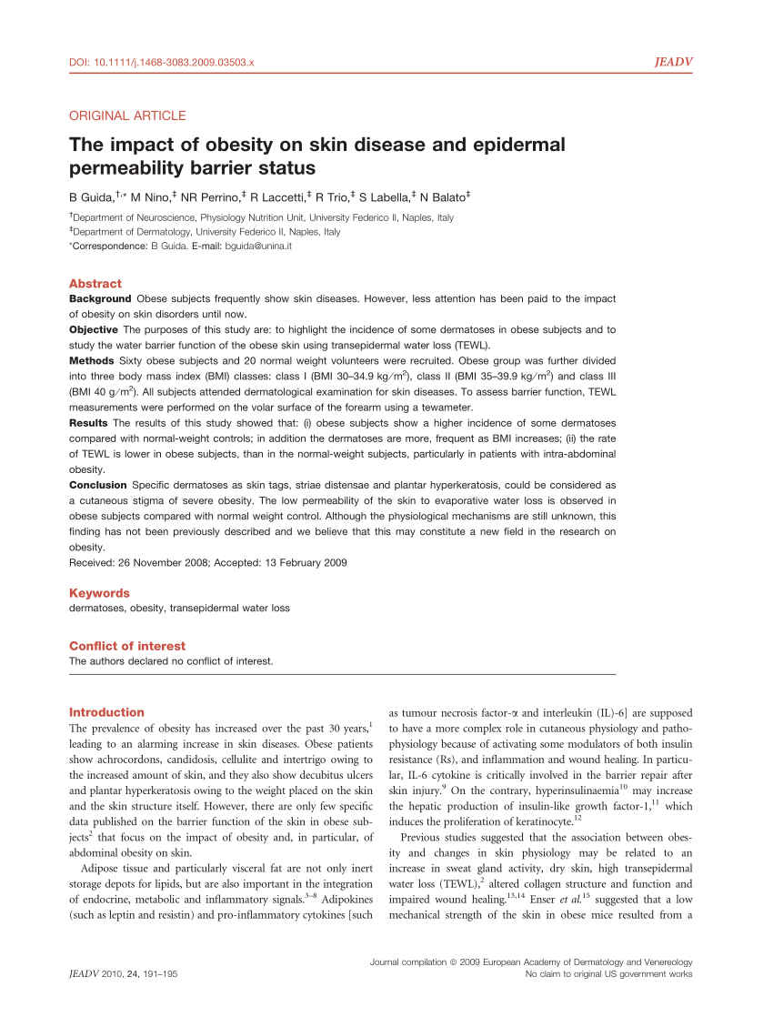Pdf The Impact Of Obesity On Skin Disease And Epidermal Permeability Barrier Status