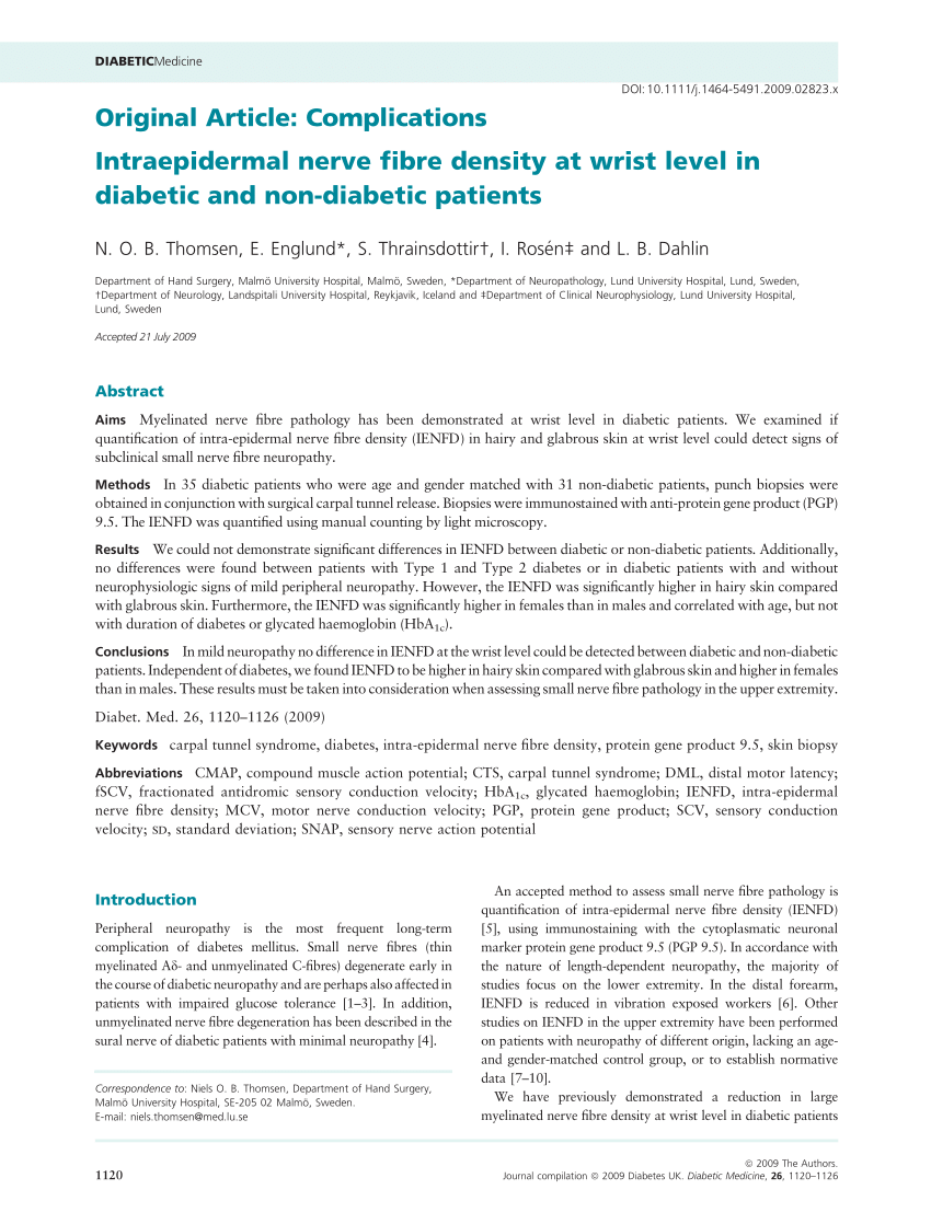 Pdf Intraepidermal Nerve Fibre Density At Wrist Level In Diabetic And Non Diabetic Patients