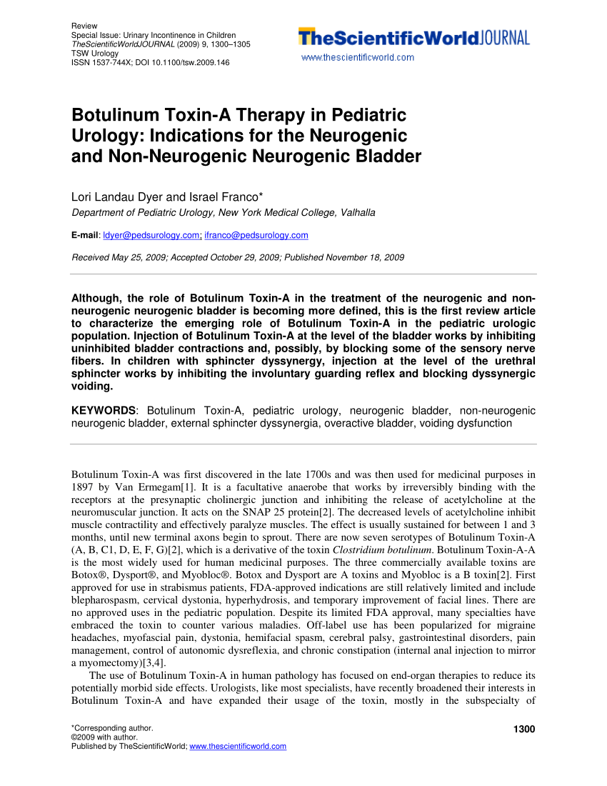 Pdf Botulinum Toxin A Therapy In Pediatric Urology Indications For The Neurogenic And Non 2812