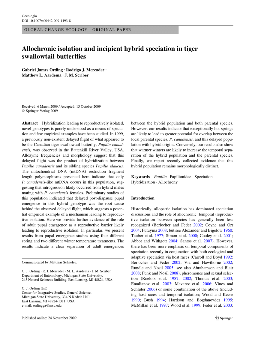 Pdf Allochronic Isolation And Incipient Hybrid Speciation In Tiger
