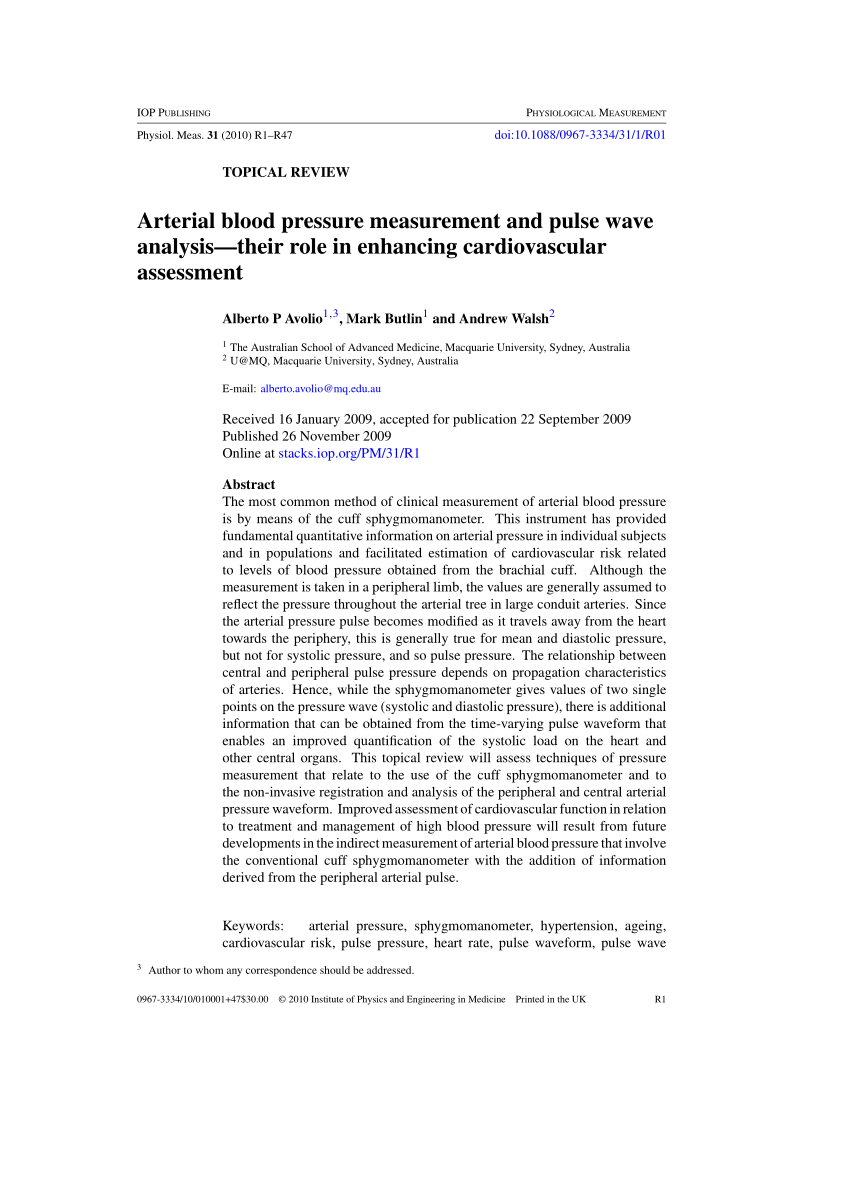 Pdf Arterial Blood Pressure Measurement And Pulse Wave Analysis Their Role In Enhancing Cardiovascular Assessment