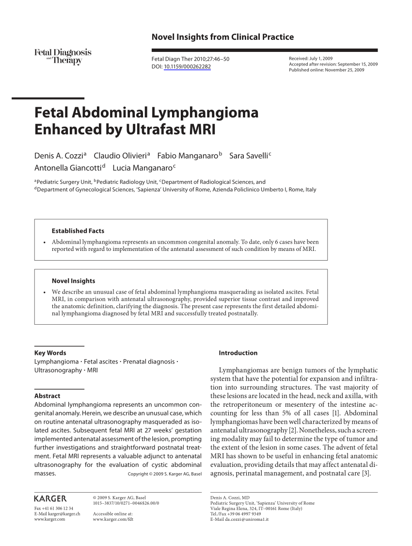 Pdf Fetal Abdominal Lymphangioma Enhanced By Ultrafast Mri