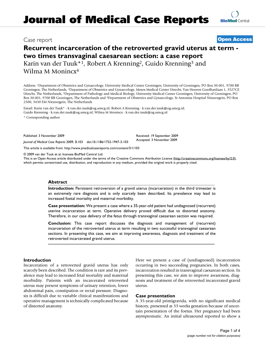 PDF) Recurrent incarceration of the retroverted gravid uterus at