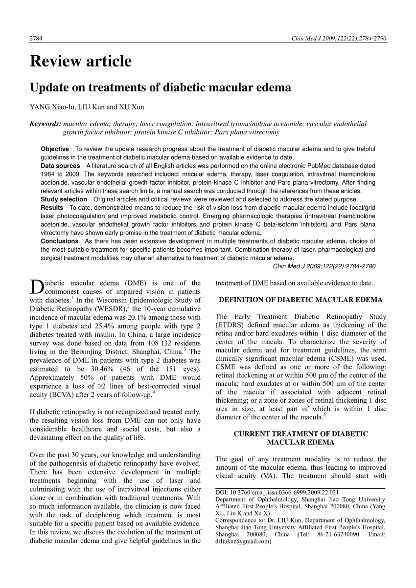 Pdf Update On Treatments Of Diabetic Macular Edema 