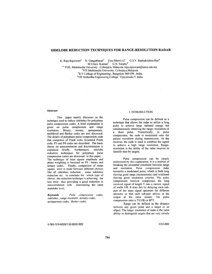 PDF Sidelobe reduction techniques for range resolution radar