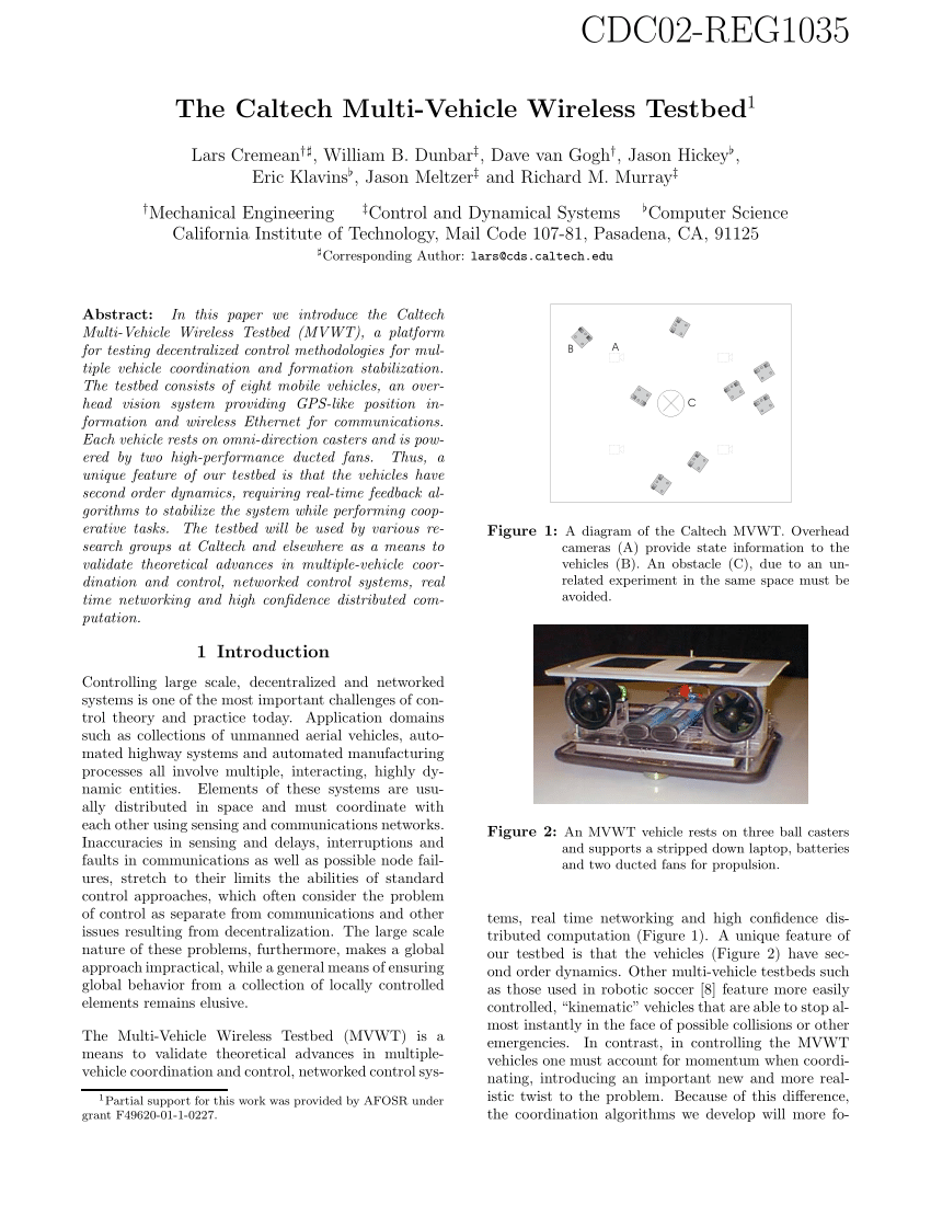 (PDF) The Caltech MultiVehicle Wireless Testbed