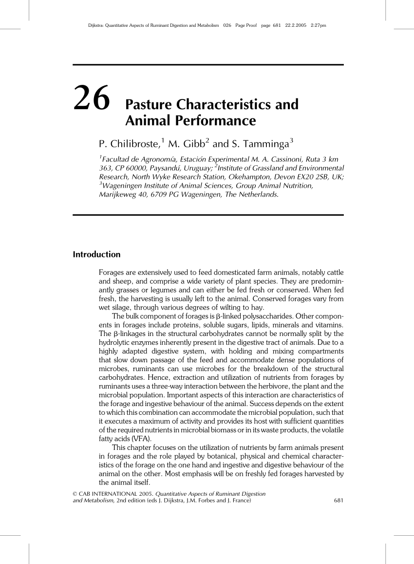 Pdf Pasture Characteristics And Animal Performance