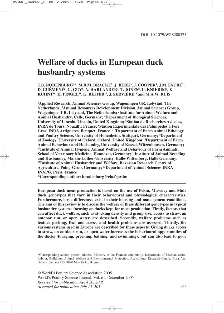 Pdf Welfare Of Ducks In European Duck Husbandry Systems