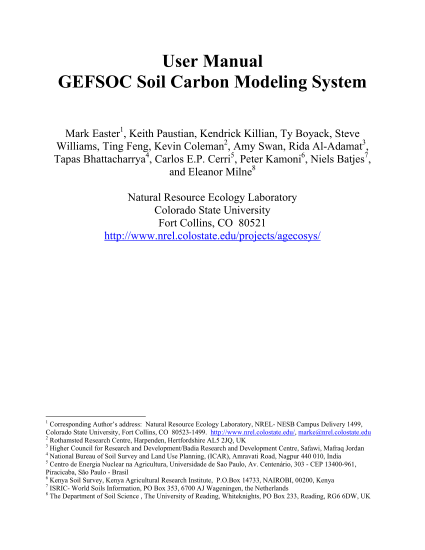Pdf User Instructions Gefsoc Soil Carbon Modeling System