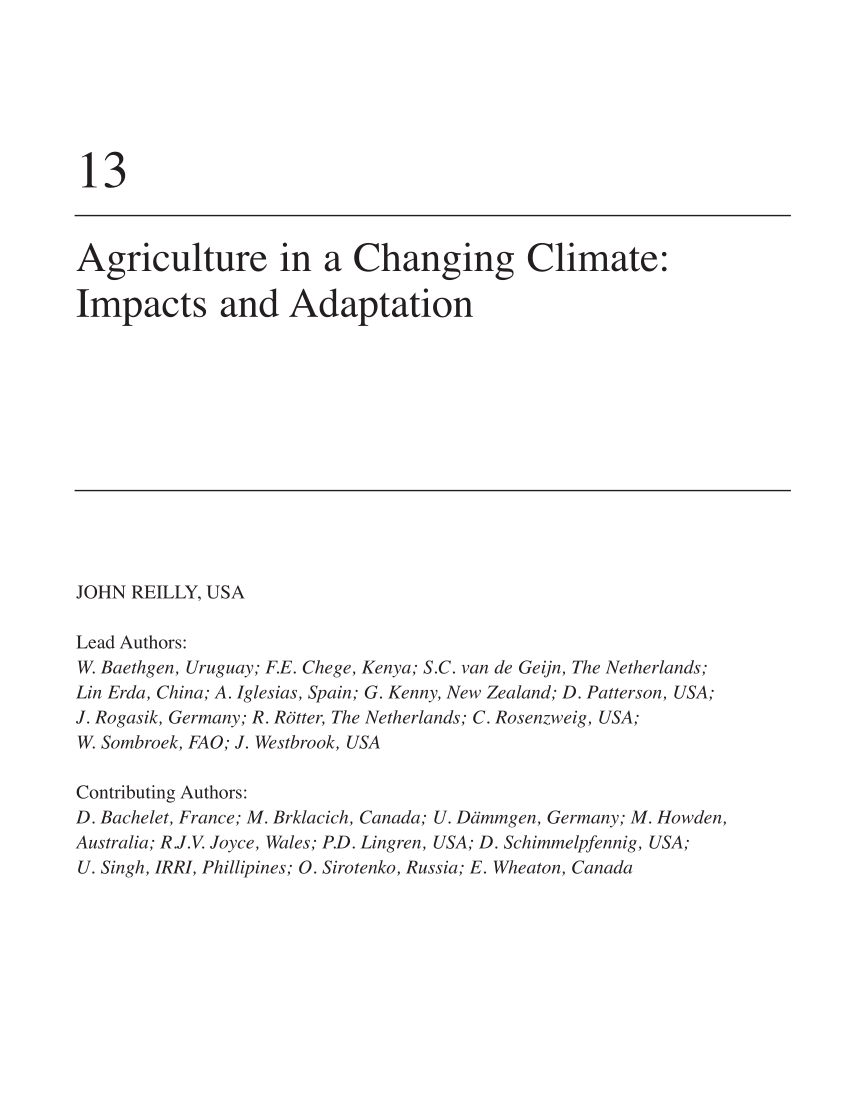 Pdf Agriculture In A Changing Climate Impacts And Adaptation