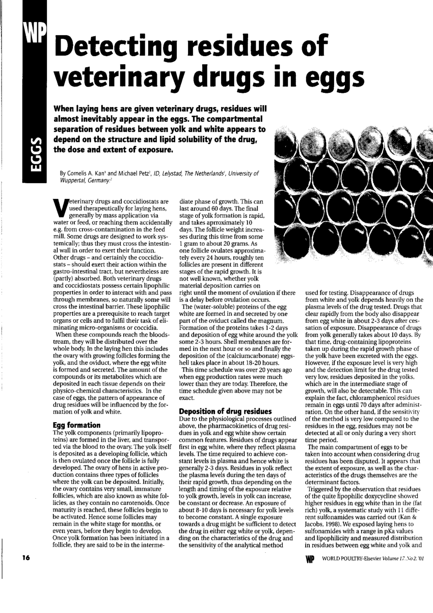 Pdf Detecting Residues Of Veterinary Drugs In Eggs