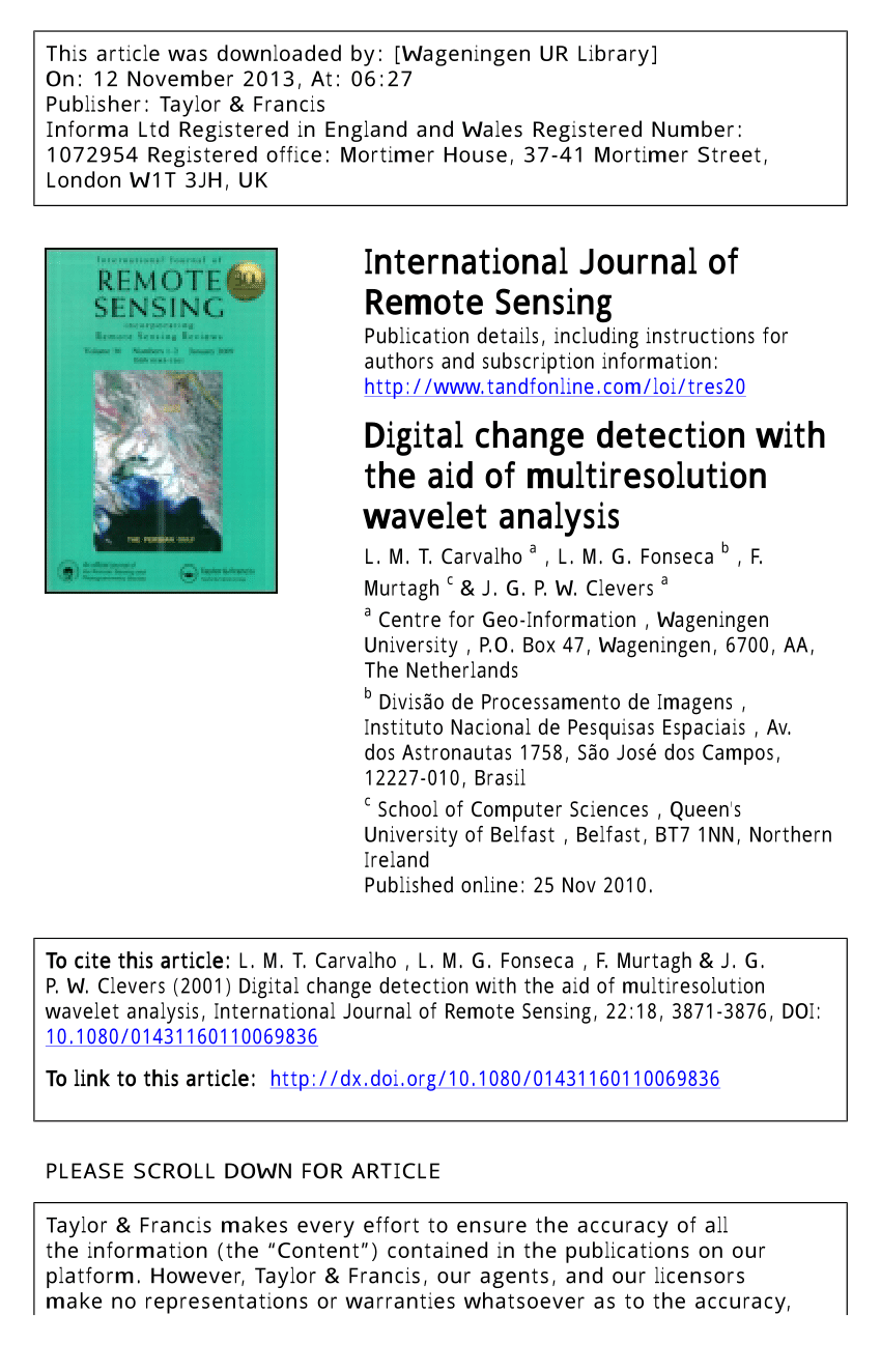 Pdf Digital Change Detection With The Aid Of Multiresolution Wavelet Analysis