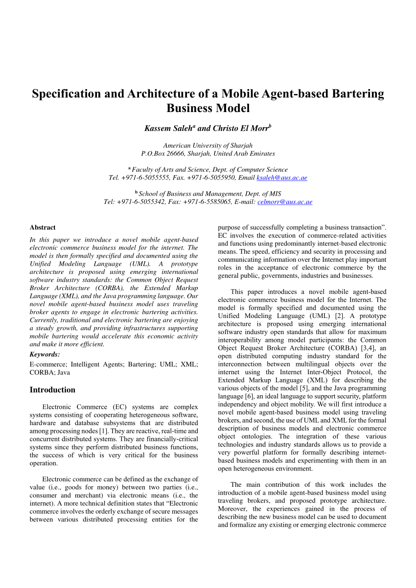 (PDF) The Mobile Unified Modeling Language for an agentbased bartering