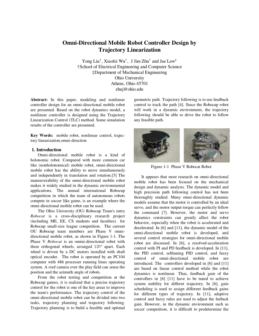 Pdf Omni Directional Mobile Robot Controller Design By Trajectory Linearization