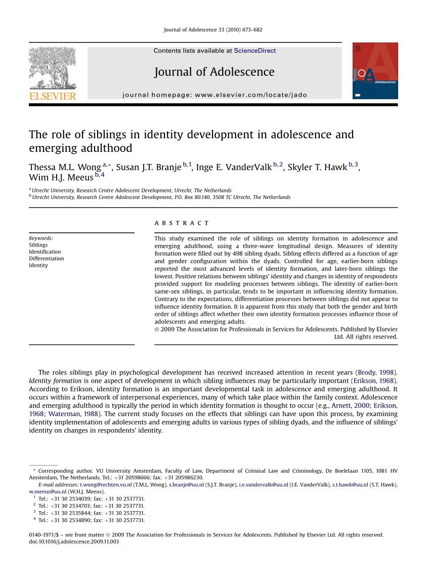Pdf The Role Of Siblings In Identity Development In Adolescence And Emerging Adulthood