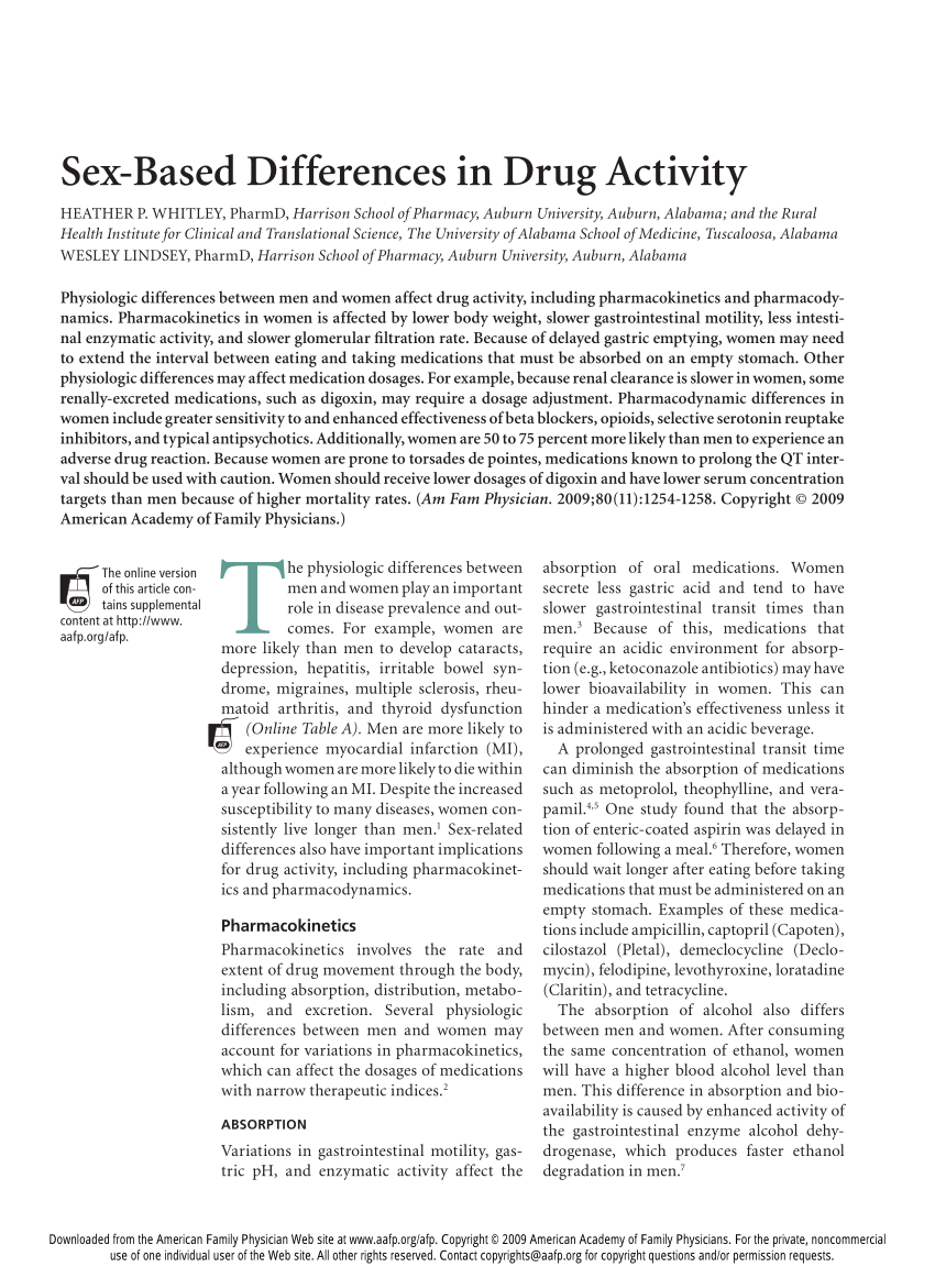 PDF) Sex-based differences in drug activity