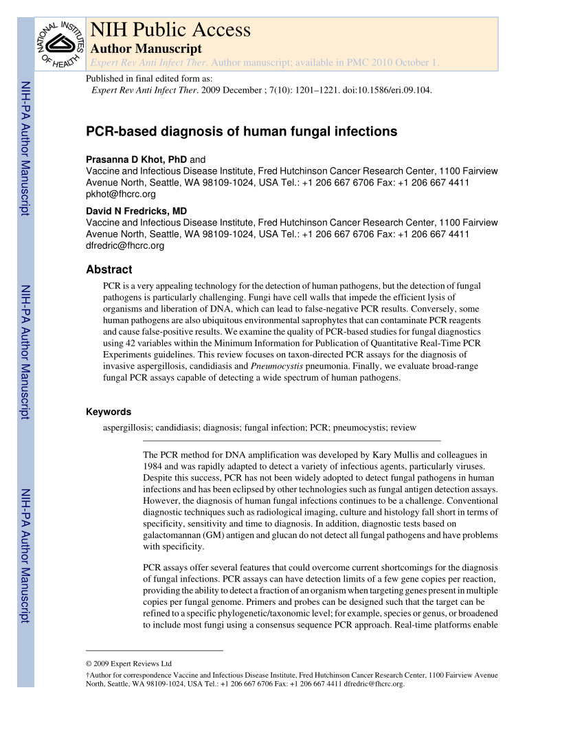 Pdf Pcr Based Diagnosis Of Human Fungal Infections