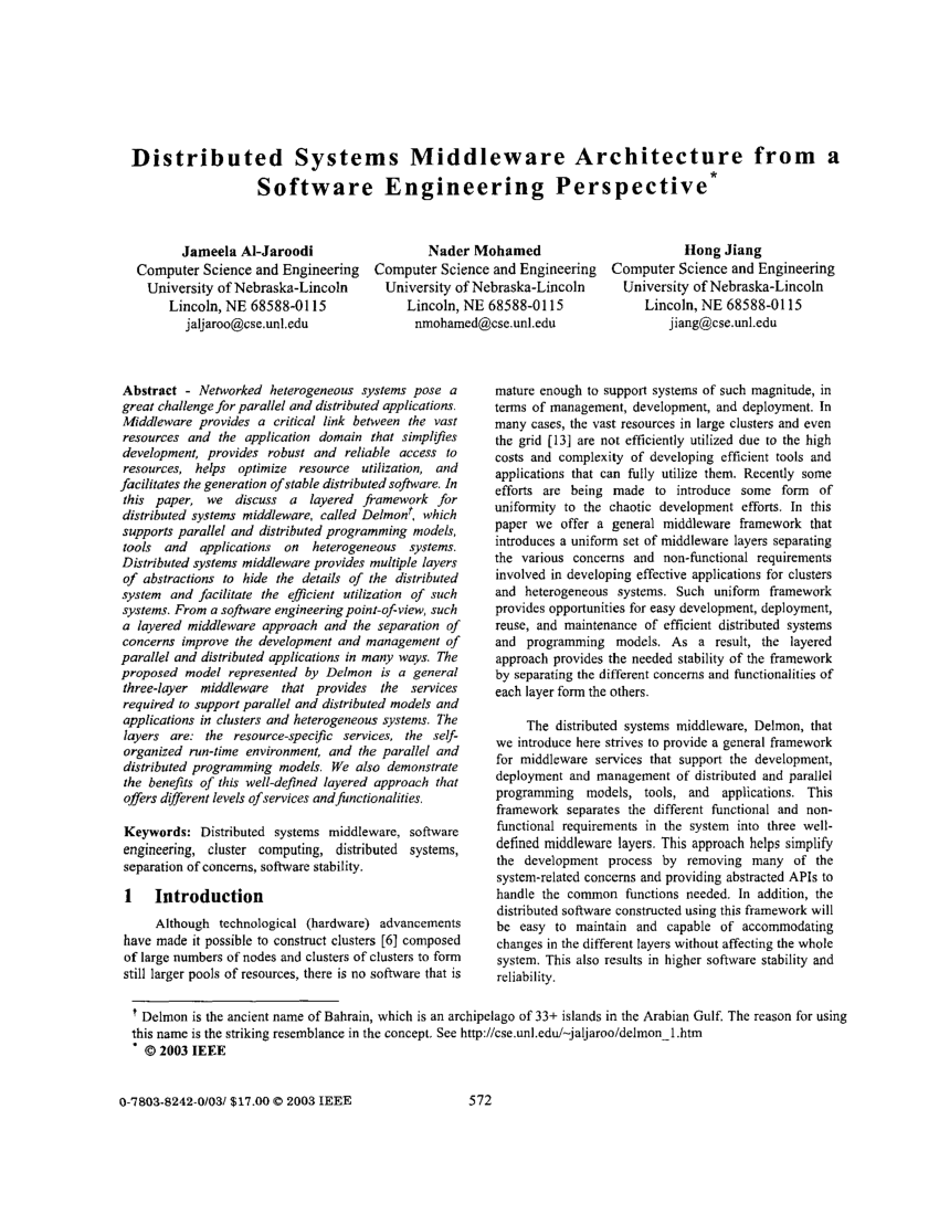 Pdf Distributed Systems Middleware Architecture From A Software