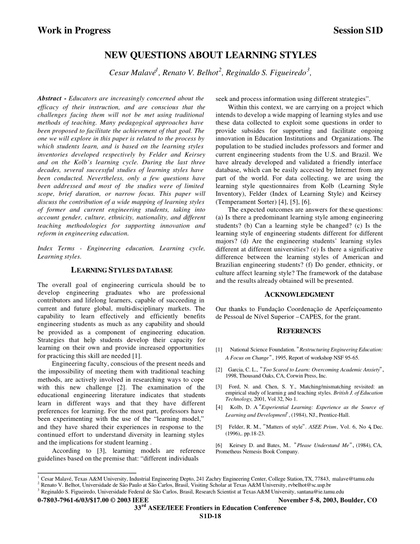 research question about learning styles