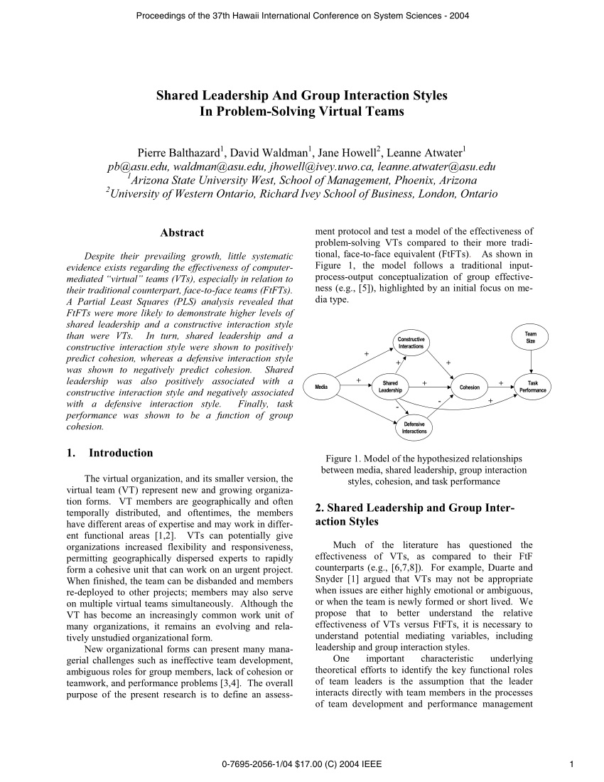 Pdf Shared Leadership And Group Interaction Styles In Problem Solving Virtual Teams